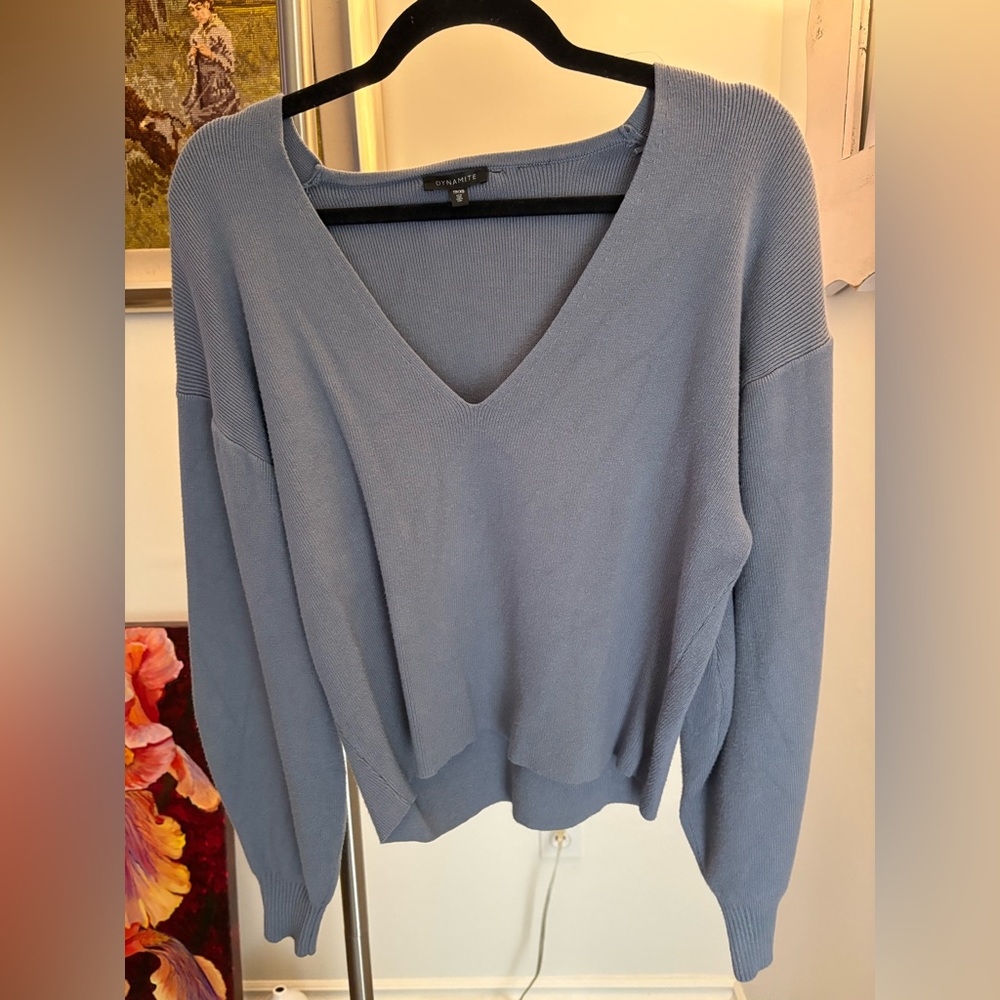 Dynamite Puff Sleeve V-Neck Sweater